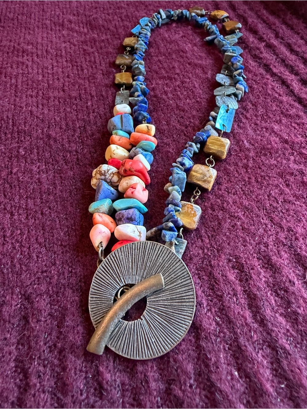 Multicolor Stone Bead Pendant Necklace - Picture 2 of 6